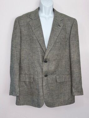 SAVILE ROW Light Brown / Tan 100% Silk Houndstooth Men’s Jacket Size S/R